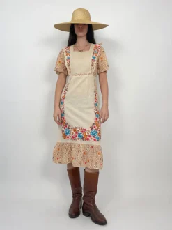 Abito lungo anni '70 in cotone grezzo