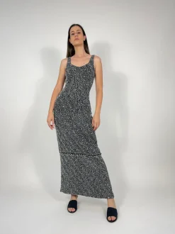 Abito lungo vintage con paillettes e perline