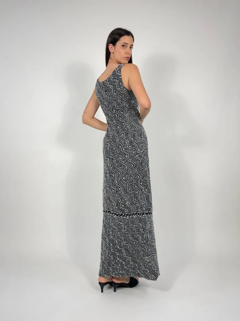 Abito lungo vintage con paillettes e perline