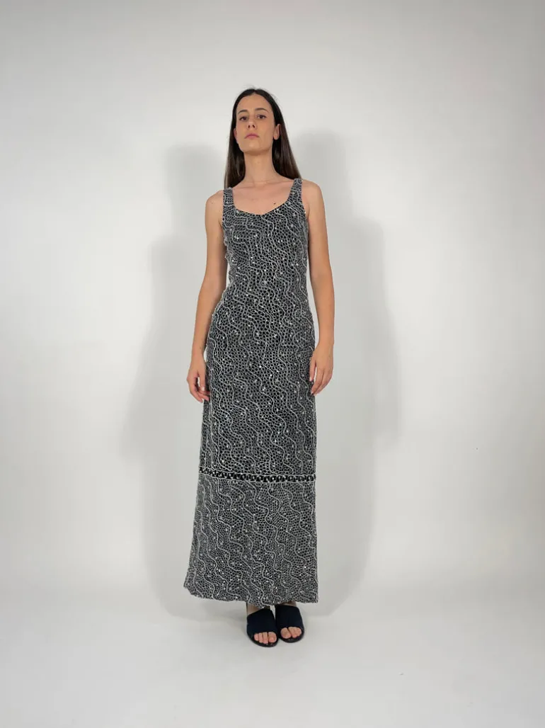Abito lungo vintage con paillettes e perline