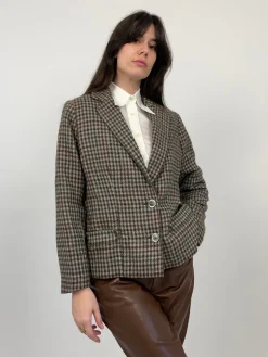 Giacca cropped in lana pied de poule