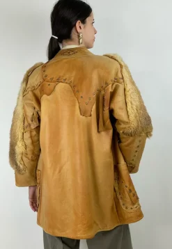 Giacca in pelle e pelliccia anni '70