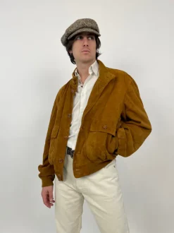 Giacca vintage in pelle scamosciata