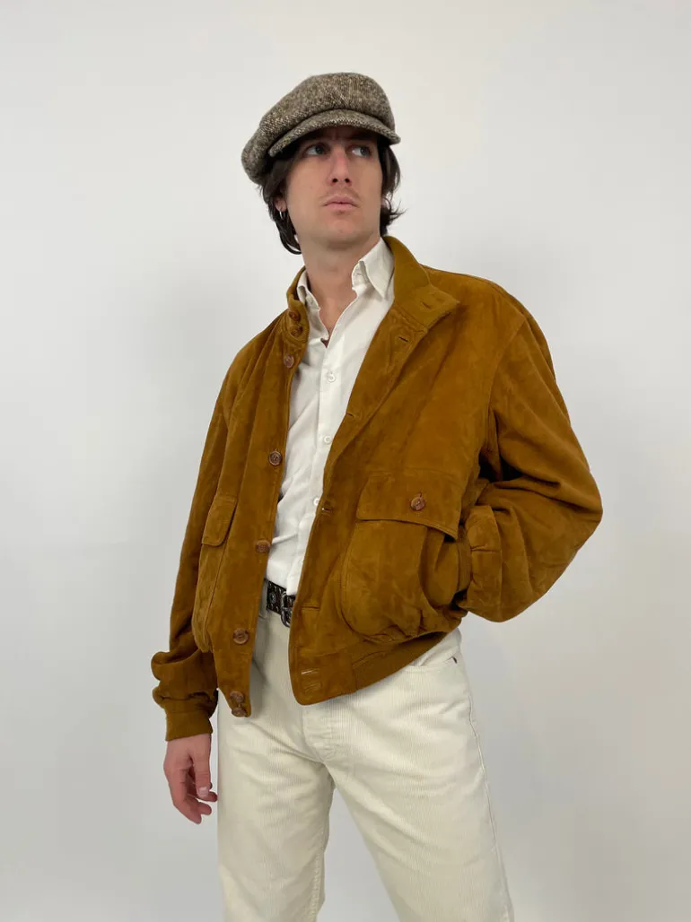 Giacca vintage in pelle scamosciata