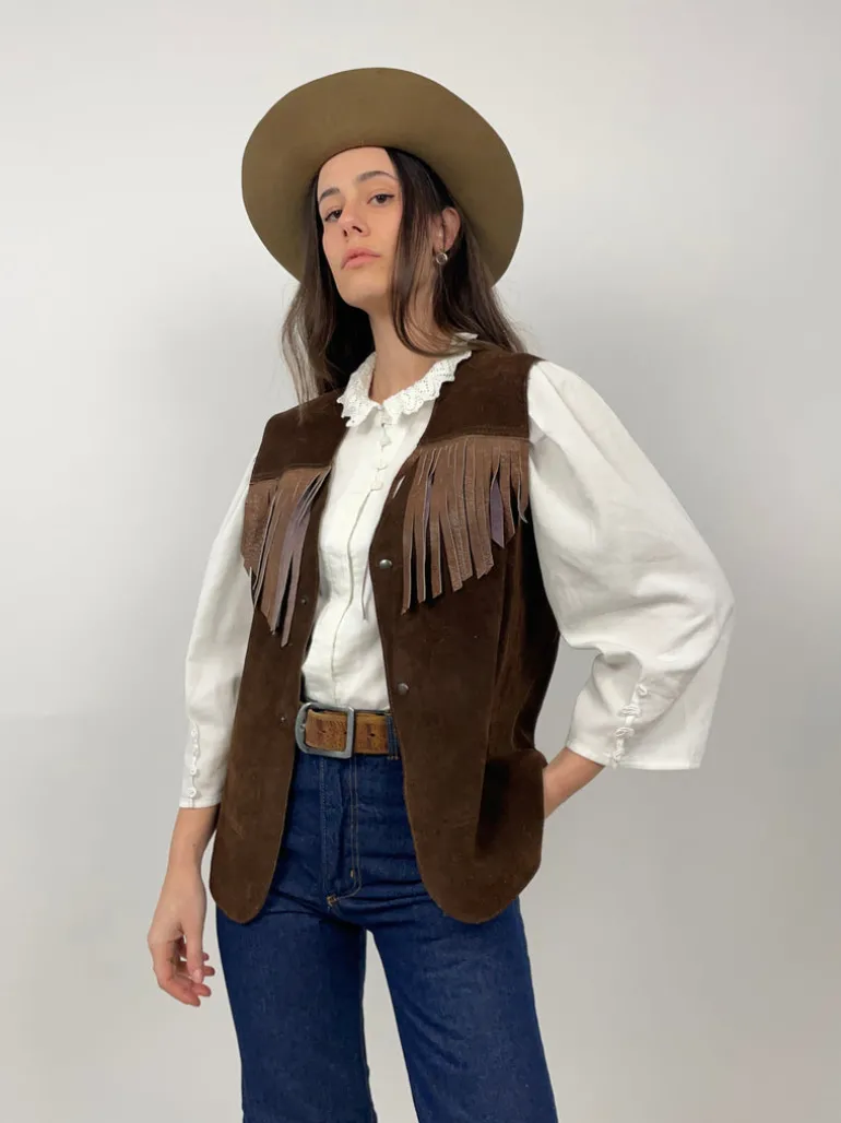Gilet in pelle con frange