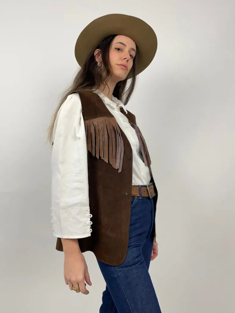 Gilet in pelle con frange
