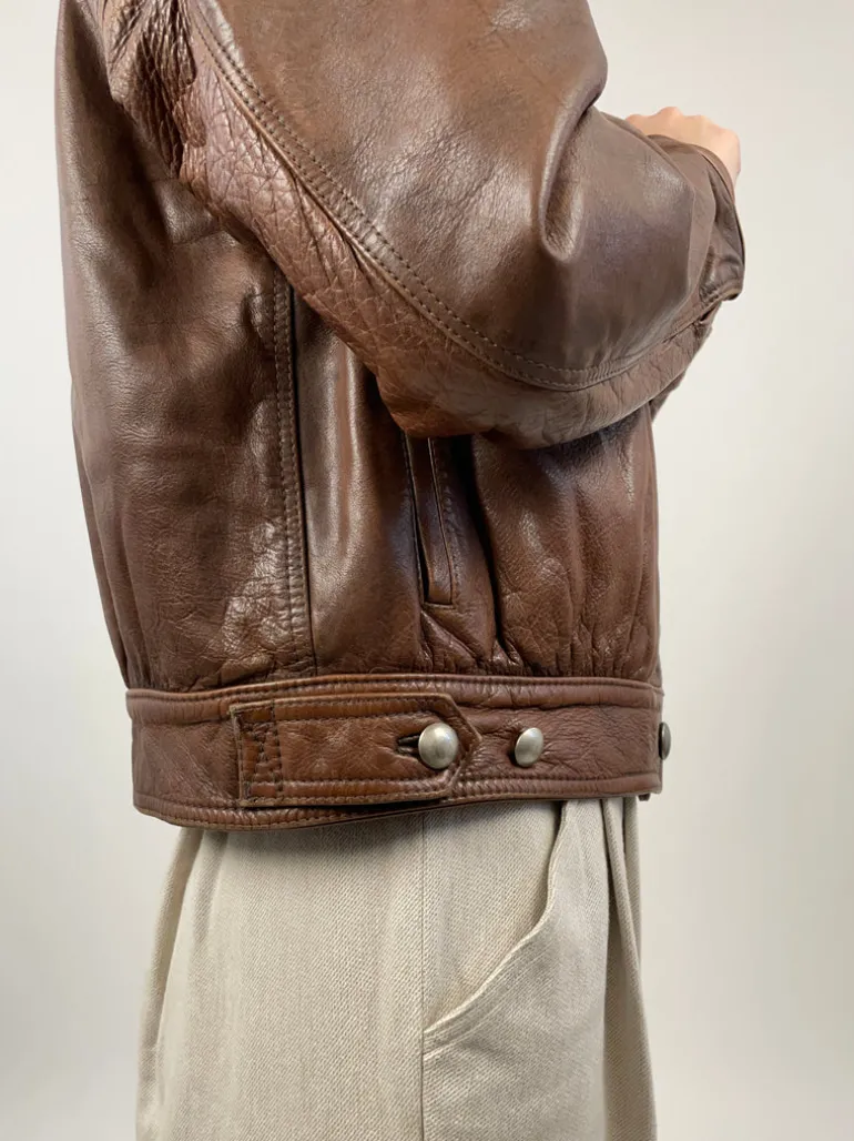 Leather jacket cropped interno in pelliccia