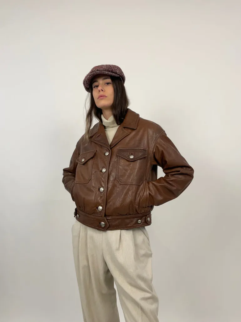 Leather jacket cropped interno in pelliccia